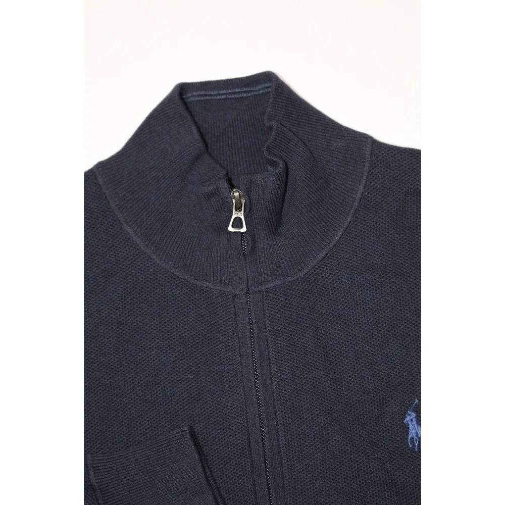 Polo Ralph Lauren Mens Waffle Knit Full Zip Sweater Navy Blue S Small Pony